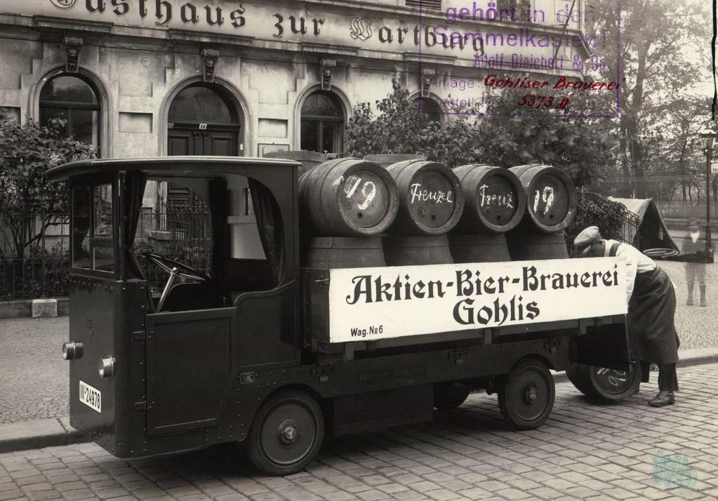 Bleichert Eidechse - Elektrokarren im Einsatz bei der Aktien Bier Brauerei Gohlis, Stadtteil von Leipzig.