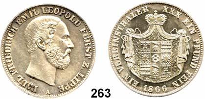 28 Deutsche Münzen und Medaillen Lippe Paul Friedrich Emil Leopold 1851 1875 263 Vereinstaler 1866, Berlin. Kahnt 283. Thun 213. AKS 16. Jg. 16. Dav.