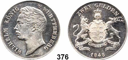 38 Deutsche Münzen und Medaillen Württemberg Wilhelm I. 1816 1864 376 Doppelgulden 1848, Stuttgart. Kahnt 589. Thun 437. AKS 76. Jg. 72.