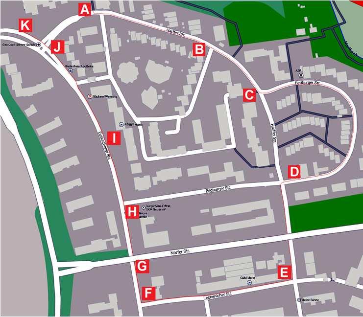 A vom Parkplatz auf die Straße [googlemaps] Dieser Plan der Prüfungsstrecke für das Radfahren im 4. Schuljahr ist ein Beispiel, das wir für Sie und Ihr Kind zusammengestellt haben.