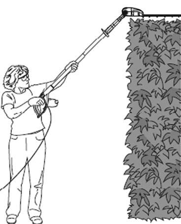 SK Návod na obsluhu Teleskopické záhradné nožnice držte podľa zobrazenia, ak prístroj používate na strihanie nízkych rastlín alebo trávnatej pokrývky.