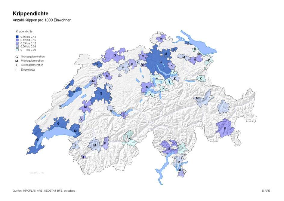 ARE: Monitoring Urbaner Raum Schweiz / Themenkreis A6 19 A66 Kinderkrippen Räumliche Verteilung, räumliche Dichte von Kinderkrippen und deren Entwicklung Abb.