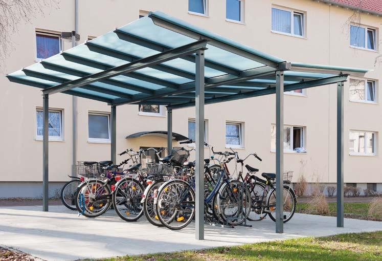 Fahrradüberdachung PEGASUS, Dachbreite x Dachtiefe 4800 mm x 4500 mm, doppelseitig, ohne Rück- und Seitenwände,