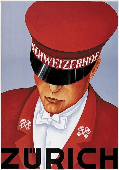 1935 Der Berner Künstler Alex Walter Diggelmann (1902-1987) entwirft das Tourismusplakat für das Hotel Schweizerhof.