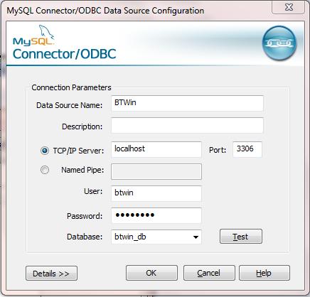 4.) Füllen Sie die Informationen passend zu Ihrer Datenbankkonfiguration aus: a. Einrichtung auf dem Rechner, auf dem die DB läuft: TCP/IP Server: localhost b.