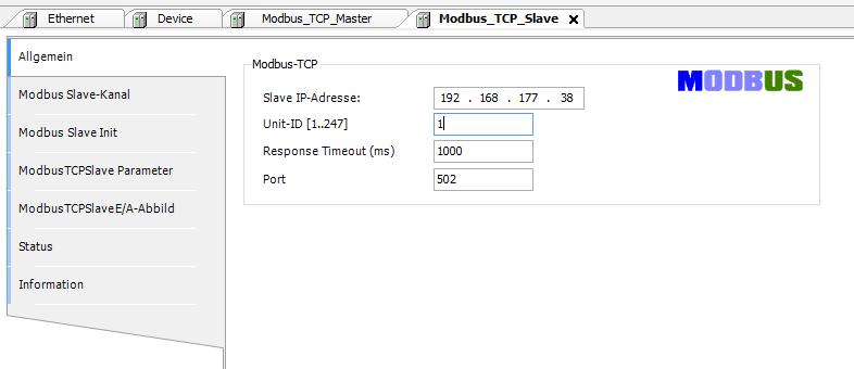 ) Abb. 8: Modbus TCP Slave IP-Adresse Gehen Sie anschließend auf Modbus Slave-Kanal.