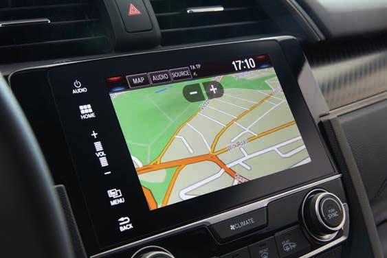 HONDA CONNECT Der Civic verfügt über die neue Generation des Honda CONNECT Infotainmentsystems mit 7-Zoll-Touchscreen*, Garmin Navigationssystem, DAB-Digitalradio, Apple CarPlay und Android Auto
