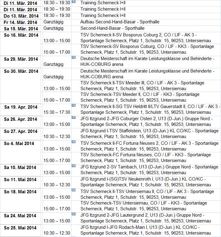 Alle Heim-Sport-Termine und Veranstaltungstermine jetzt auch auf