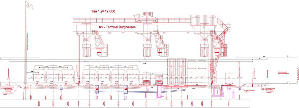 Das KV-Terminal im Detail: Terminal-Profil Technische Daten: Terminallänge 700 m (5 Gleise, 2 Abstellgleise, je 1 Lade- und Fahrspur, 4