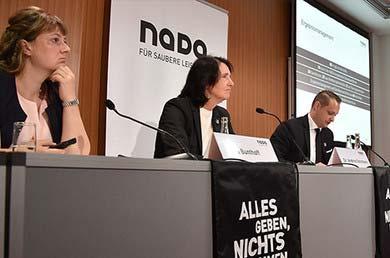 Andrea Gotzmann, Vorstandsvorsitzende der NADA, bei der Jahres-Pressekonferenz im Haus der Bundespressekonferenz in Berlin am 5.