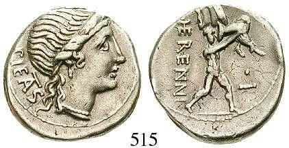 , dahinter ROMA / Roma sitzt mit Speer auf Schilden, darunter Helm, zu ihren Füßen Wölfin, Romulus und
