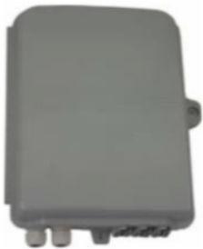 Kompakte Wand-Spleißbox aus Kunststoff mit innenliegender Kupplungsplatte, inkl. Spleißkassette mit integriertem Spleißhalter (für Schrumpfschutz), Wandbefestigungsset, Kabelbinder.