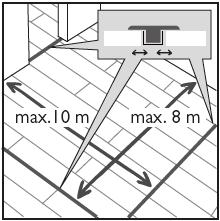 Ebenso sind bei zusammenhängenden Flächen, z.b. mit mehreren Heizkreisen, die bauseits vorhandenen Bewegungsfugen deckungsgleich im Oberbelag zu übernehmen.