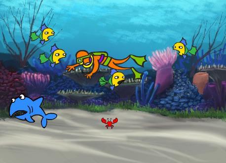 Karte Scratch #3 Mein Aquarium /scratch3 Baue dir dein virtuelles Aquarium! Wähle einen passenden Hintergrund. Füge dann einen Fisch als Objekt ein.