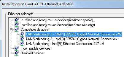 Hopefully, your Ethernet adapter is to TwinCAT s