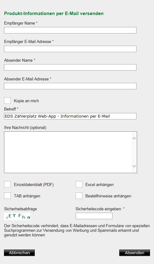 EDS Zählerplatz Web-App E-Mail-Versand
