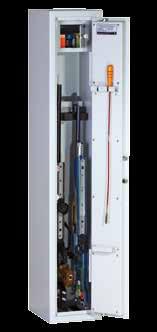Waffenhalter an der Rückwand mit integriertem Ablagefach (WF4 ohne Ablagefach) Putzstockhalter an der Türinnenseite Innentresor abschließbar über Zylinderschloss bis 180