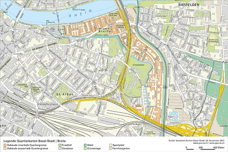 Grossbasel Kurzportraits 2018 4. Breite Von Wasser umgeben Auf Grossbasler Seite, im Osten der Stadt, befindet sich auf den untersten Flussterrassen von Birs und Rhein das Breitequartier.