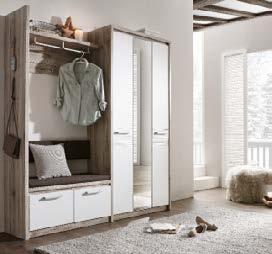 Spiegel, Garderobenpaneel mit 6 Haken und 1 Kleiderstange, Garderobenbank mit 1 Sitzkissen und 1 Rückenkissen, gesamt ca.