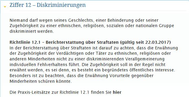 Umgang mit der Presse Deutscher Pressekodex, Ziffer 12