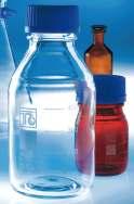 11.001.xxx Laborflaschen aus Borosilikatglas 3.3 DIN-Gewinde, mit Teilung, komplett mit blauer Schraubverschlusskappe und Ausgiessring aus PP, ISO 4796-1 Artikel-Nr. Inhalt ml Gewinde GL VE CHF / Stk.