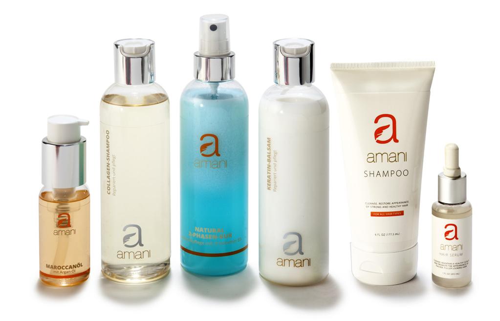 3 STIMULATING SHAMPOO Das Amani Shampoo: Reinigt, verleiht dem Haar Stärke und gesünderes Aussehen. Amani stimulating shampoo adds softness and shine to dry hair.