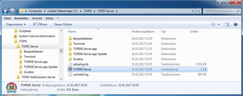 3 Vorgehensweise unter Windows Legen Sie das heruntergeladene Update-Archiv, welches in folgendem Beispiel den Namen TOPIX8_9300v2_Server_Win.