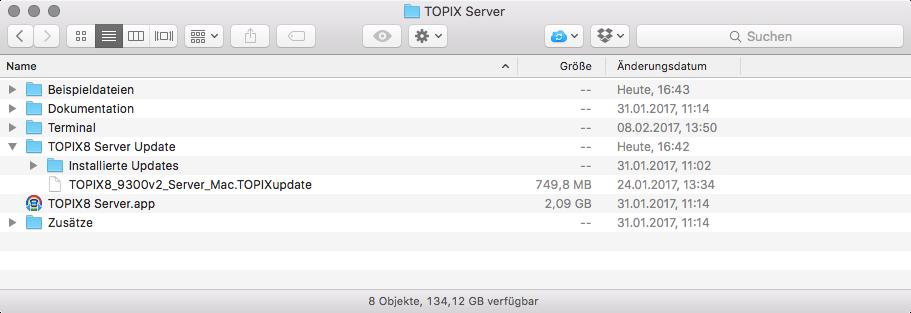4 Vorgehensweise unter macos Legen Sie das heruntergeladene Update-Archiv, welches in folgendem Beispiel den Namen TOPIX8_9300v2_Server_Mac.