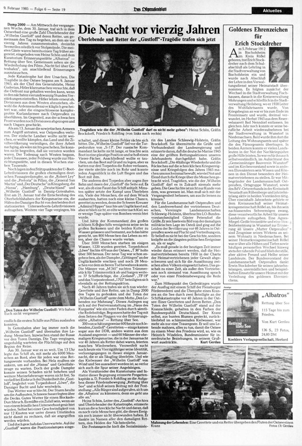 9. 1985 Folge 6 Seite 19 SMS Cfipnufirnbiuti Aktuelles Damp 2000 Am Mittwoch der vergangenen Woche, dem 30.