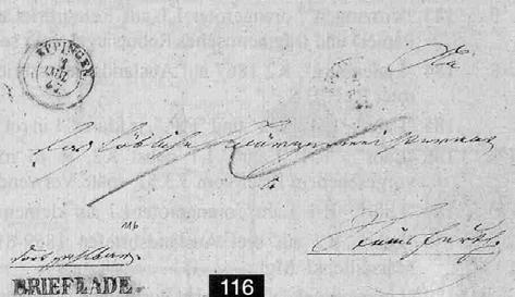 Brieflade - Stempel Briefe, Übersicht Absender: Brieflade von Eppingen Ziel: Steinsfurt Marke : Datum: 1847.07.01. Stempel : D. Kr. rot, Brieflade rot.