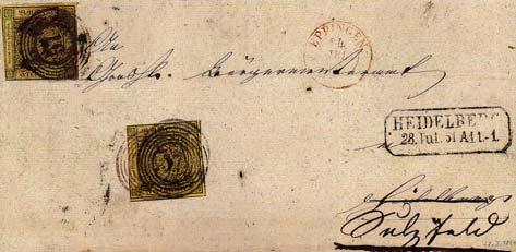 1871 Mi. Nr. 2a + 2a auf Brief aus Eppingen, Rückbrief Mi. Nr. 2a auf Brief nach Wiesloch Beschreibung: Absender : PE Eppingen Ziel: PE Heidelberg Marke : Mi.