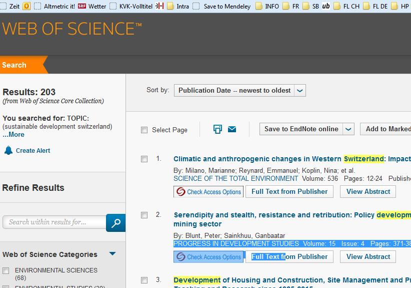 Referenzen sammeln in Mendeley mit dem Webimporter (zb in Web of Science:) Auf der Website mit den gewünschten