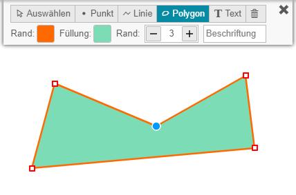 Linienzüge und Polygone können nachträglich überarbeitet werden, indem auf einen Linienabschnitt geklickt und der neue Punkt