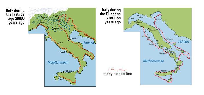Noch viel bedrohlicher: Meeresspiegelanstieg Italien während der...letzten Eiszeit (vor 20 000 Jahren).