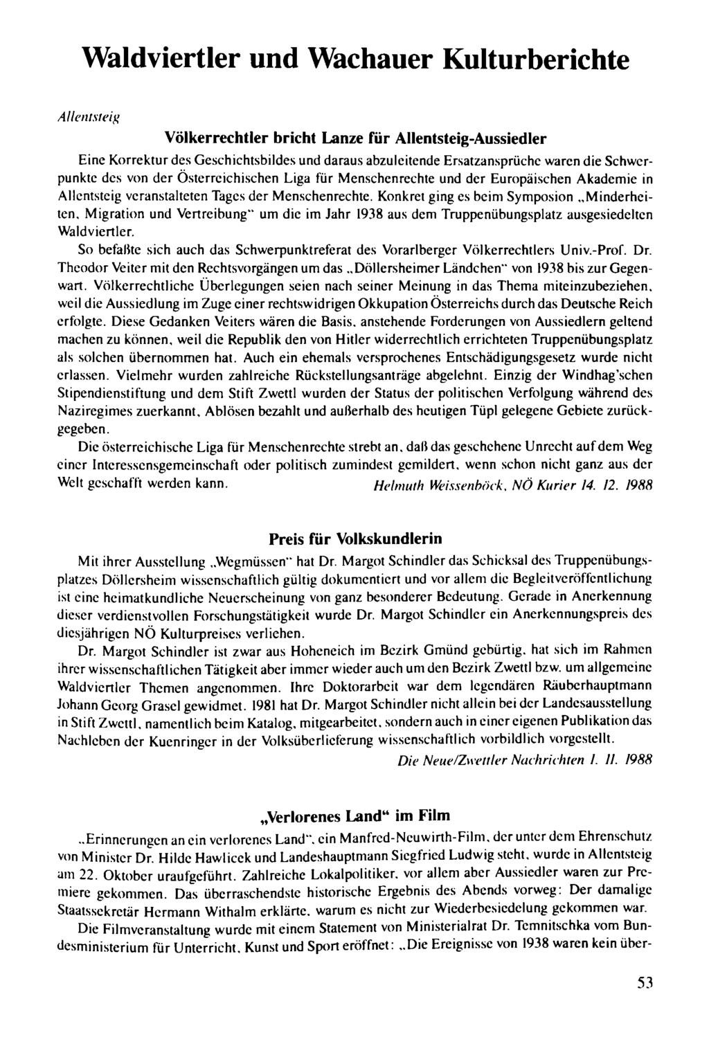 WaldviertIer und Wachauer Kulturberichte Al/c/lt.