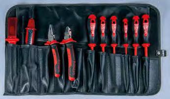 Rolltaschen 1000 V Werkzeugsatz 1000 V in Rolltasche aus schwarzem Kunstleder, für Arbeiten unter Spannung bis 1000 Volt, 10-teilig.