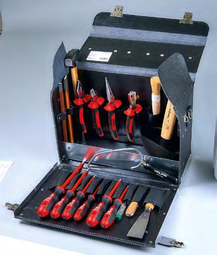 Werkzeuglederkoffer Werkzeugkoffer Start Werkzeugkoffer für den Auszubildenden aus schwarzem Rindsleder, bestückt mit 20 Werkzeugen, Koffer 220060.