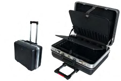 Werkzeugkoffer OmegaMax Trolly Hartschalenkoffer, schwarz, 28 Fächer, umlaufende Stoßleiste, mit integrierten Rollen und ausziehbarem Zugsystem im Kofferboden, 2 abschließbare Schlösser, 1