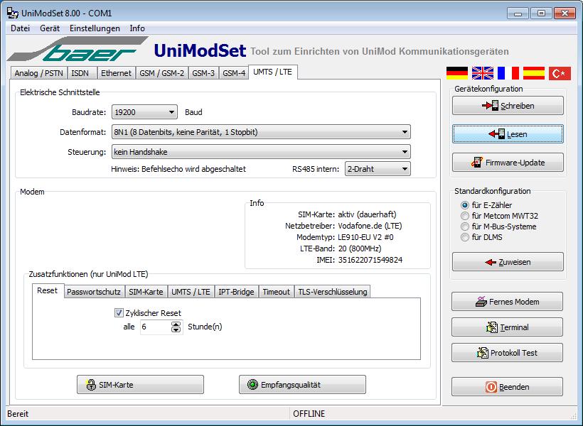 Beispiel: Programmierung eines UniMod LTE Micro-SIM-Karte einsetzen Verbindung zum PC herstellen (z. B.