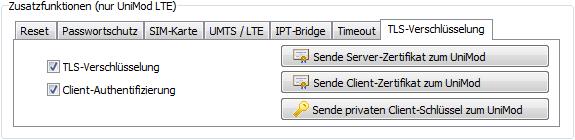 8.8 TLS-Verschlüsselung Bei der optionalen TLS-Verschlüsselung (nur im Client-Modus mit der IPT- Bridge) kann zusätzlich die Client-Authentifizierung aktiviert werden.
