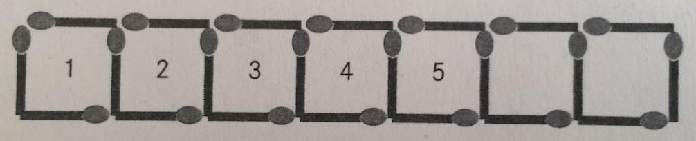 14) Sabine legt mit Zündhölzchen Quadrate zu einer zusammenhängenden Reihe.