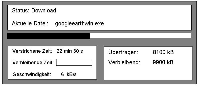 W3. Das Bild zeigt den Download-Vorgang einer Datei. Bisher sind 22 min und 30 s vergangen. a) (1) Bestimme die Dateigröße in Kilobyte (kb).