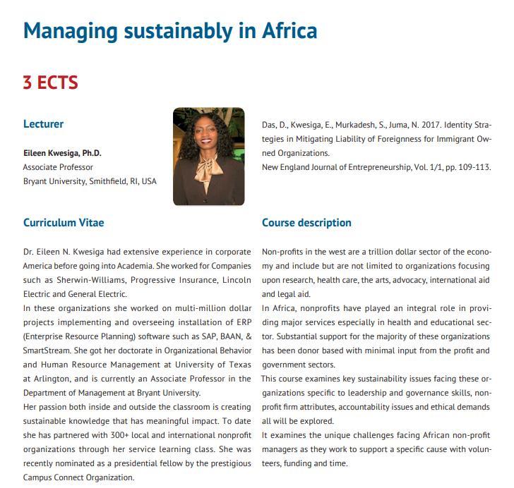 Sustainability Management in different contexts June 2018: 20th: 01:30 pm 03:00 pm 23rd: 10:00 am 12:30 pm + 01:00 pm 05:30 pm