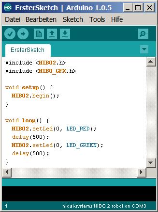 3.7.2 NIBO2 ARDUINO Tutorial Möglichkeit 2: Es ist auch möglich, den NIBO2 komplett in ARDUINO zu programmieren: Ein Tutorial inklusive