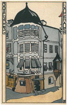 Gerd Pichler 107. Urban Janke, Bilderbuch Wien, Farblithographien, 1908 106. Jutta Sika, Blaues Haus in Rattenberg (Wiener Werkstätte- Postkarte Nr.