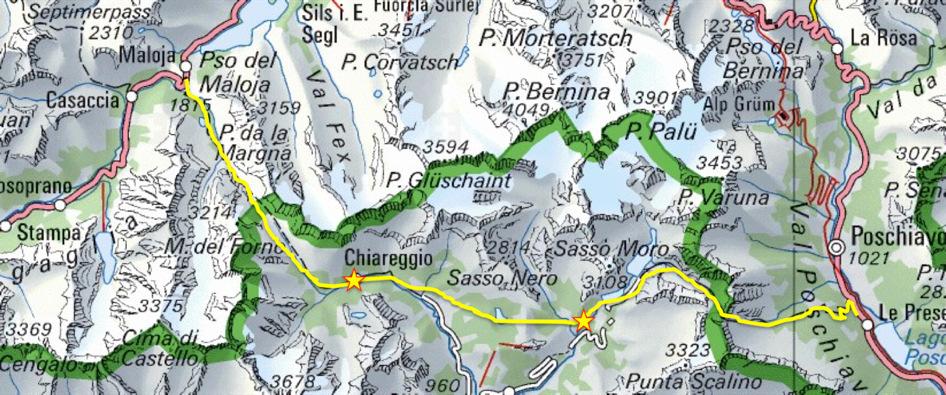 5. Etappe - Von Poschiavo nach Salecina (5 Tage) Das Herzstück der ALPINE POWER (Schweiz) führt direkt im Anschluss an die Alpenwoche 2012 von Poschiavo
