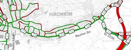 Aus dem Gutachten 2000 ist ersichtlich, dass für die gesamte Bayreuther Straße (von Eisenbahnbrücke bis St 2236) eine Entlastung von 4.600 Kfz/24h prognostiziert wurde.