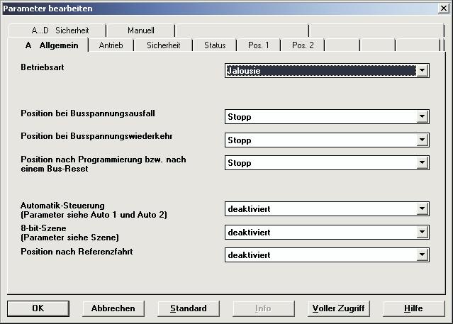 Anwendungsprogramm Jalousie /2 4.3.3 Parameterfenster A-Allgemein Abb.