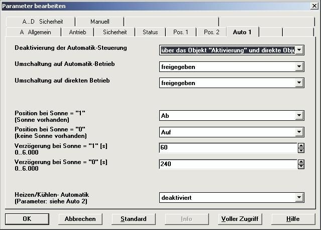 Anwendungsprogramm Jalousie /2 4.3.9 Parameterfenster Auto 1 Abb.