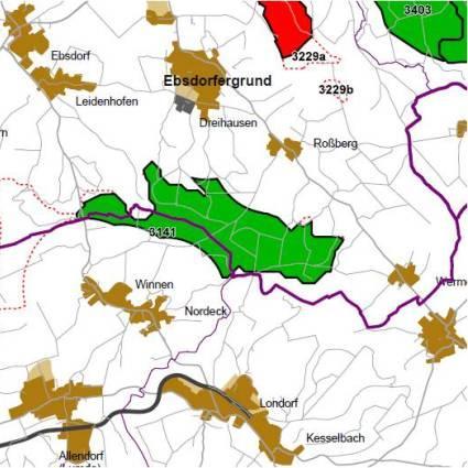 Nummer: 3141 Bestand: Planung: Grösse (ha): 367 Landkreis(e): Landkreis Gießen, Landkreis MarburgBiedenkopf Kommune(n): Allendorf (Lumda), Ebsdorfergrund Gemarkung(en): Allendorf a. d.